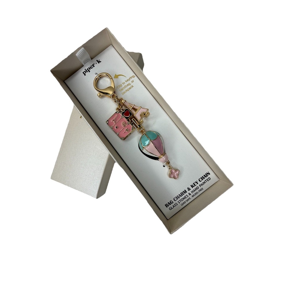 Piper K Pink Paris Theme & Hot Air Balloon Bag Charm & Keychain New